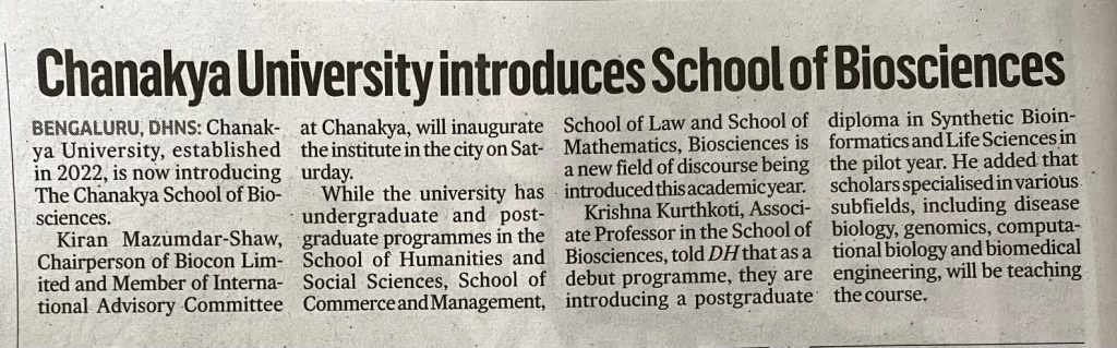 Chanakya University introduces School of BioSciences - 11.05.2024